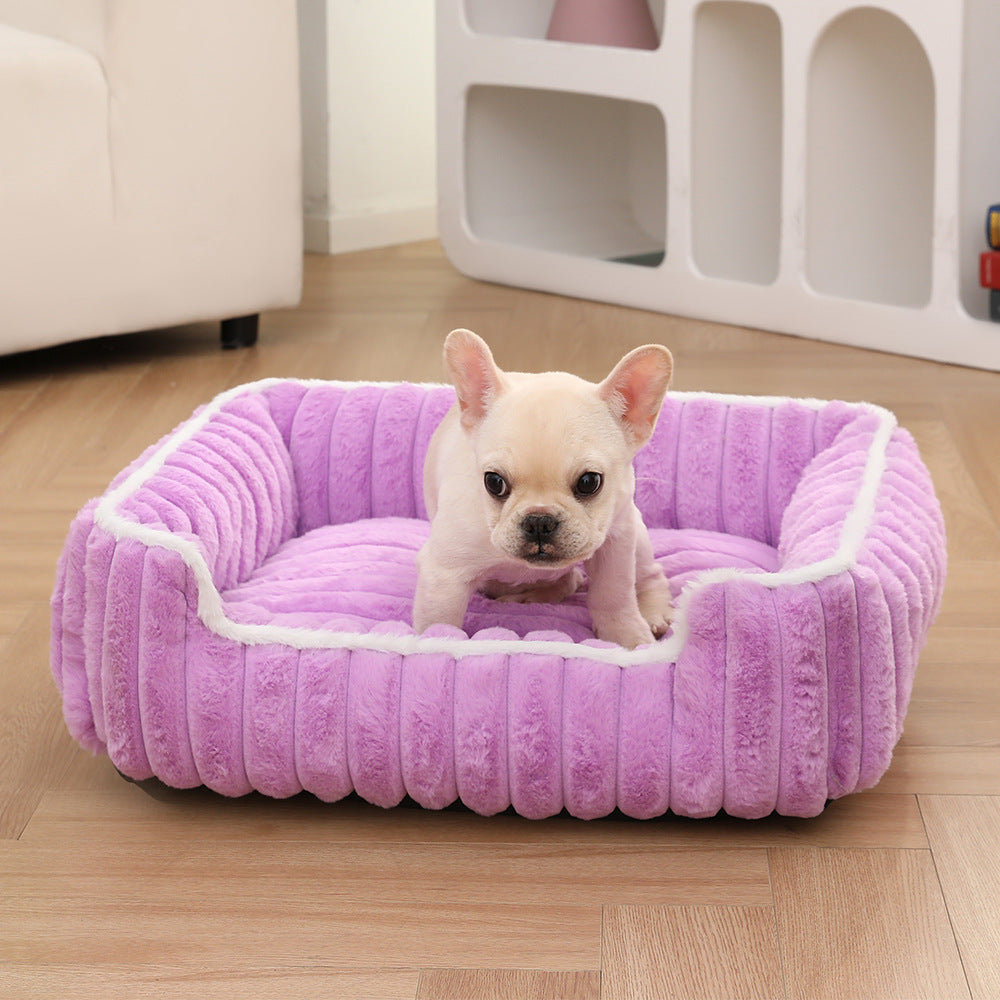 New Thickened Straight Bar Square Nest Rabbit Plush Soft Comfortable Pet Bed Deep Sleep Cat Nest Four Seasons Dog Nest
