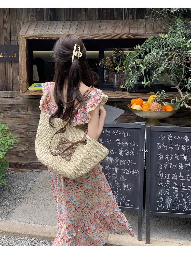 Floral Square Neck Slim Fit Women's Dress for Beach Vacation Casual Long Dress