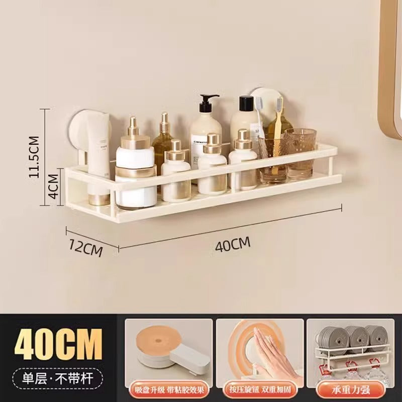 Space Aluminum Bathroom Suction Cup Storage Rack Wall-Mounted No-Drill Towel Rack Washstand Multifunctional Organizer