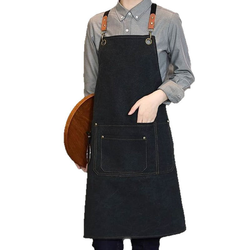 Factory Waterproof Canvas Apron Custom Printed Catering Kitchen Workwear Dirt-resistant Cross-border Advertising Foreign Trade Wholesale