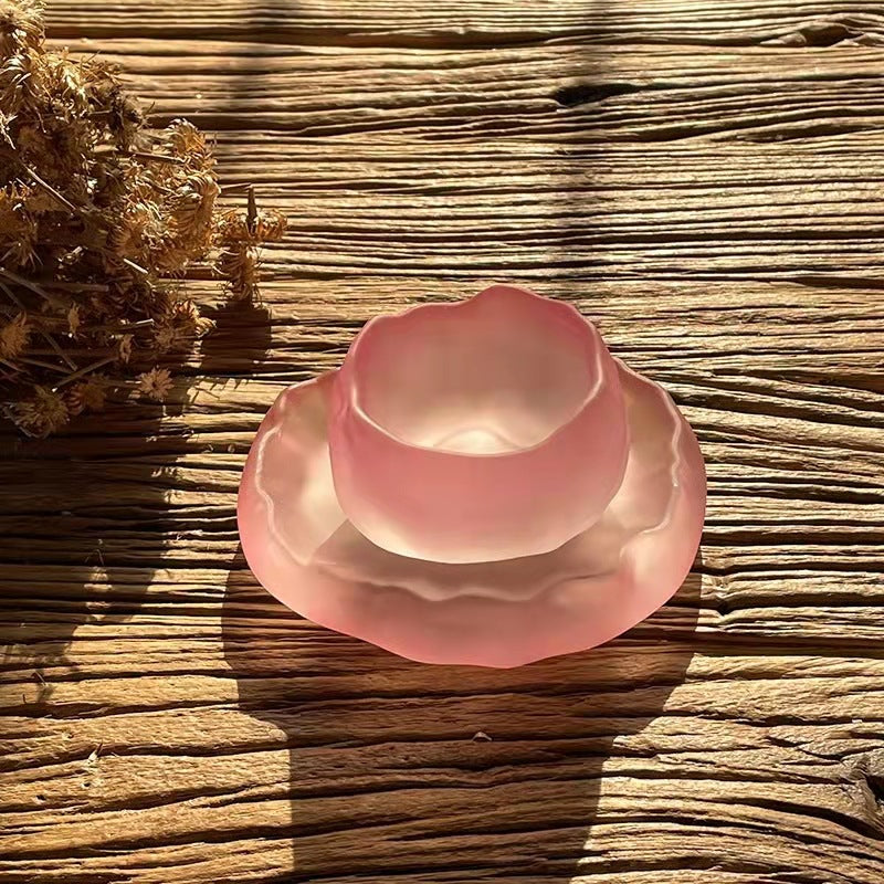 2024National Trend Pink Women's Frosted Glass Tea Set with Gaiwan, Gongdao Cup, Tea Cup, and Tasting Cup Complete Set
