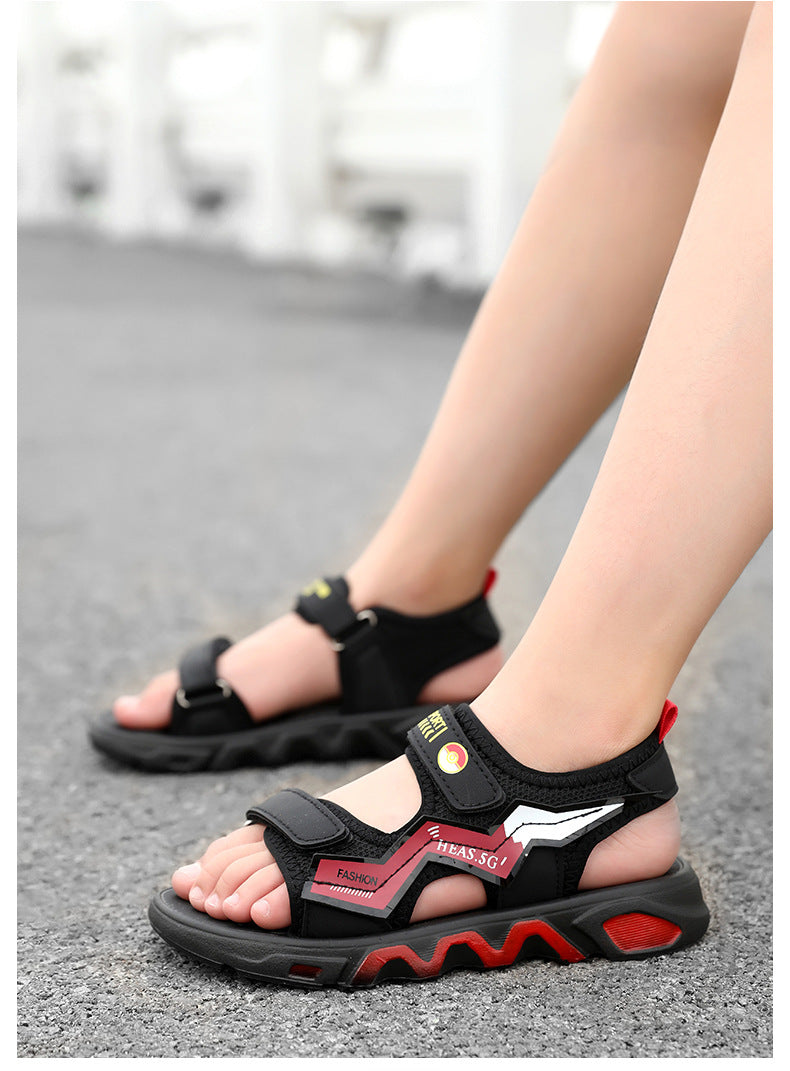 Boys' Fashion Sandals Summer New Children's Velcro Big Kids Student Sports Soft Sole Beach Shoes Non-Slip