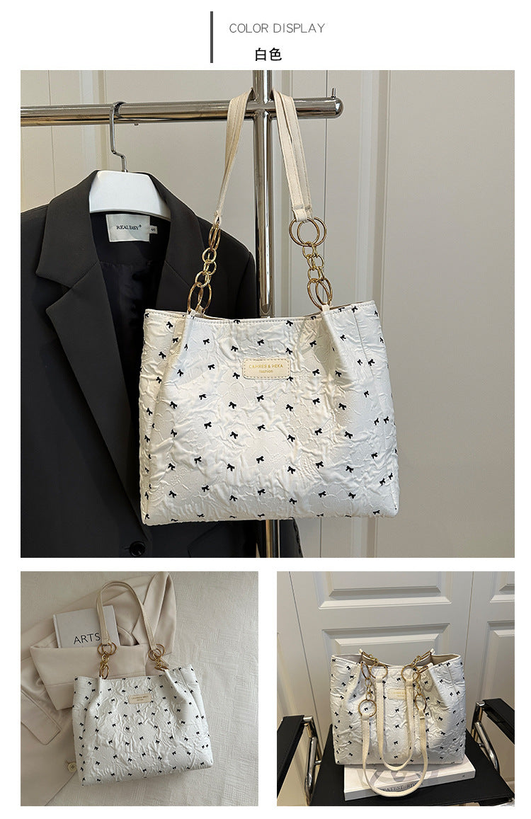 2025Trendy Fashion Bowknot Pleated Large Capacity New Casual Simple Commuter Single Shoulder Crossbody Underarm Bag for Women