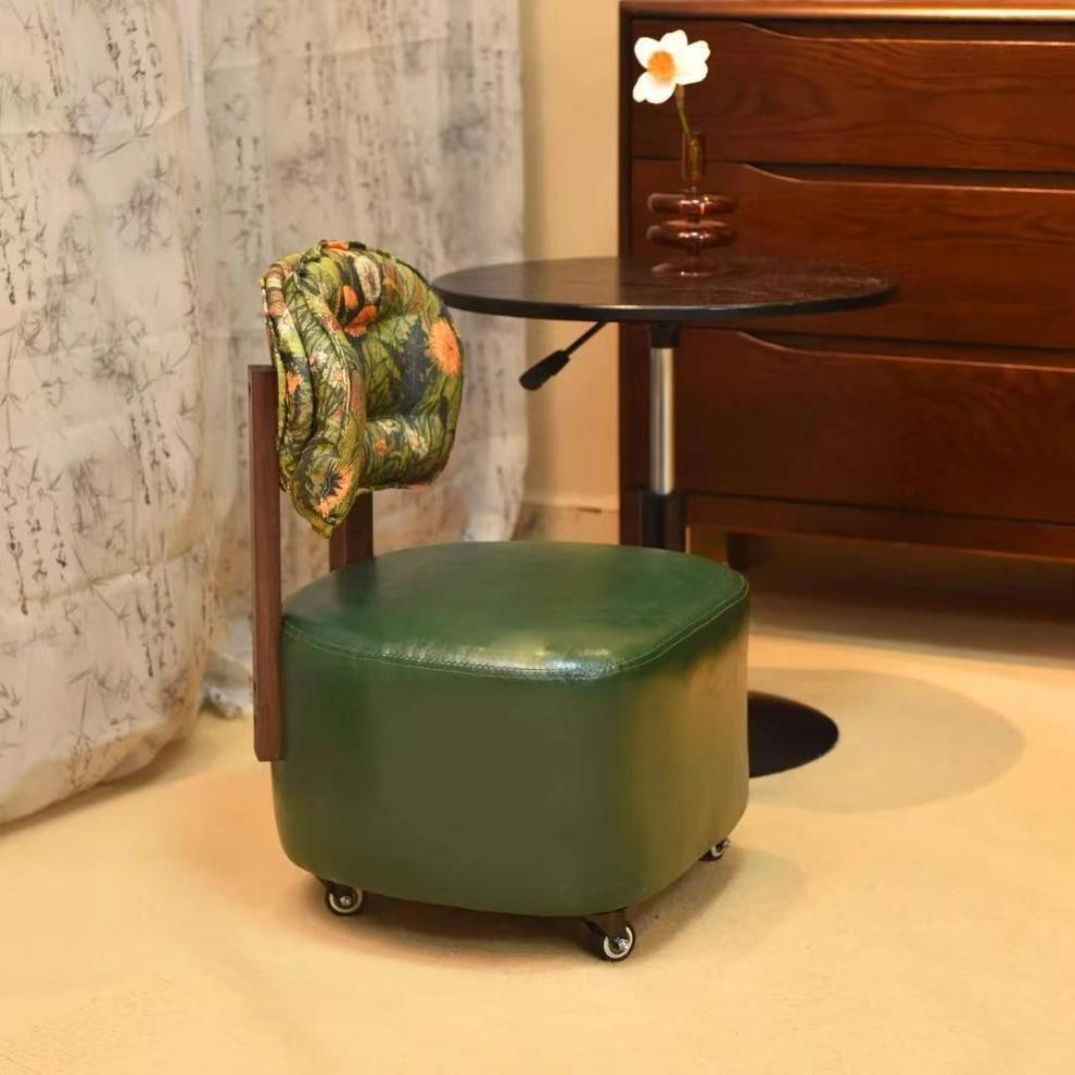 Home Small Stool Living Room Rocking Chair Solid Wood Backrest Rotating Caster Low Stool Entrance Shoe Changing Stool Foot Washing Stool with Wheels