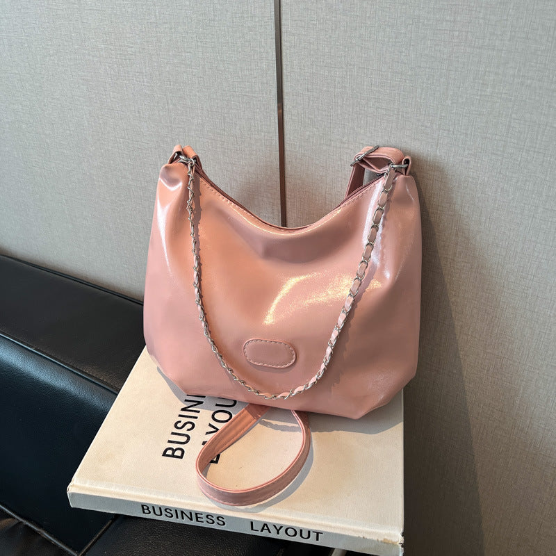 Summer Fashion Simple Casual Soft Surface Fresh Glossy Solid Color Large Capacity Commuter Shoulder Crossbody Bag2025New