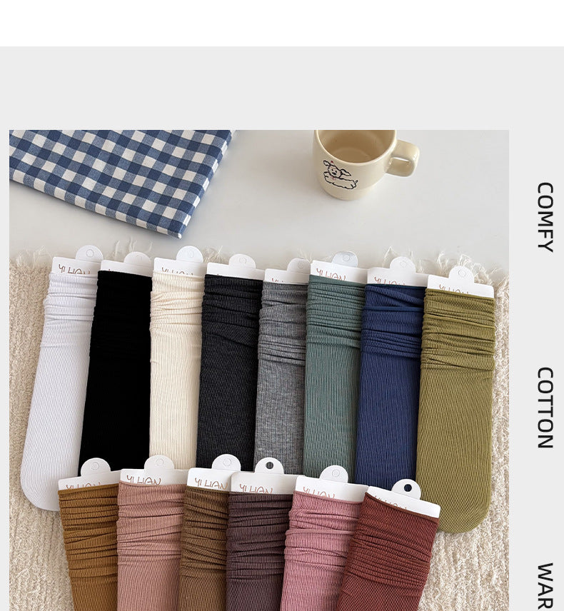 Socks Pure Cotton Women Summer Thin Style Pile Socks Solid Color Mid-Calf Socks Oxygen Cotton Confinement Socks Women Long Socks Zhuji Socks Industry