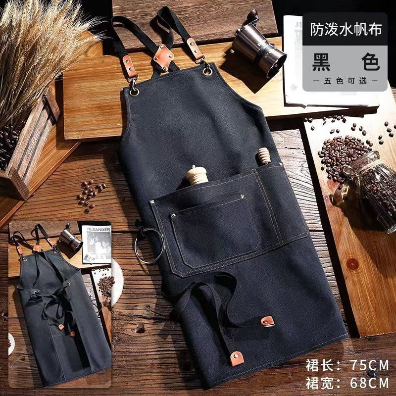 Factory Waterproof Canvas Apron Custom Printed Catering Kitchen Workwear Dirt-resistant Cross-border Advertising Foreign Trade Wholesale