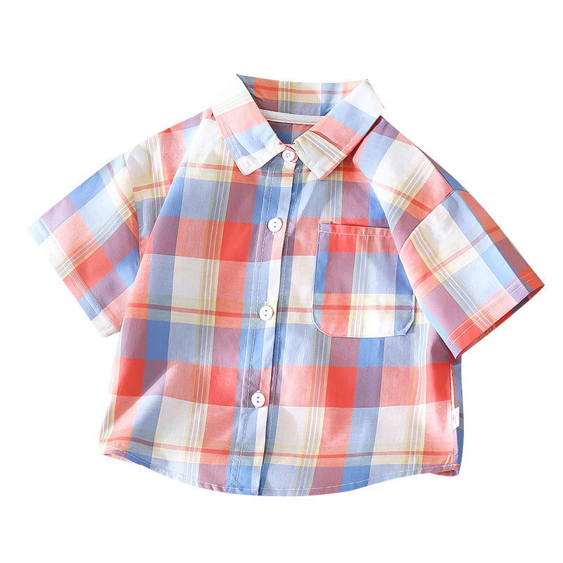 Children's Shirt for Boys2025New Stylish Baby Cotton Plaid Shirt for Spring and Autumn, Fashionable Turn-Down Collar Cardigan for Toddlers