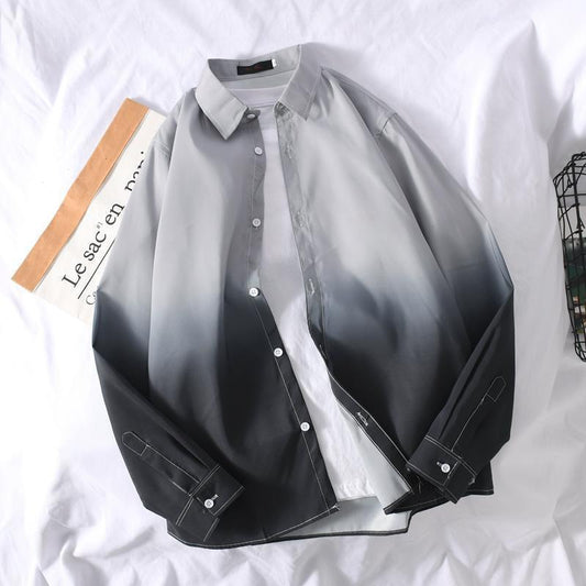 Romantic2025New Gradient Color Shirt for Men Korean Version Loose Trendy Stylish Casual Long Sleeve Shirt