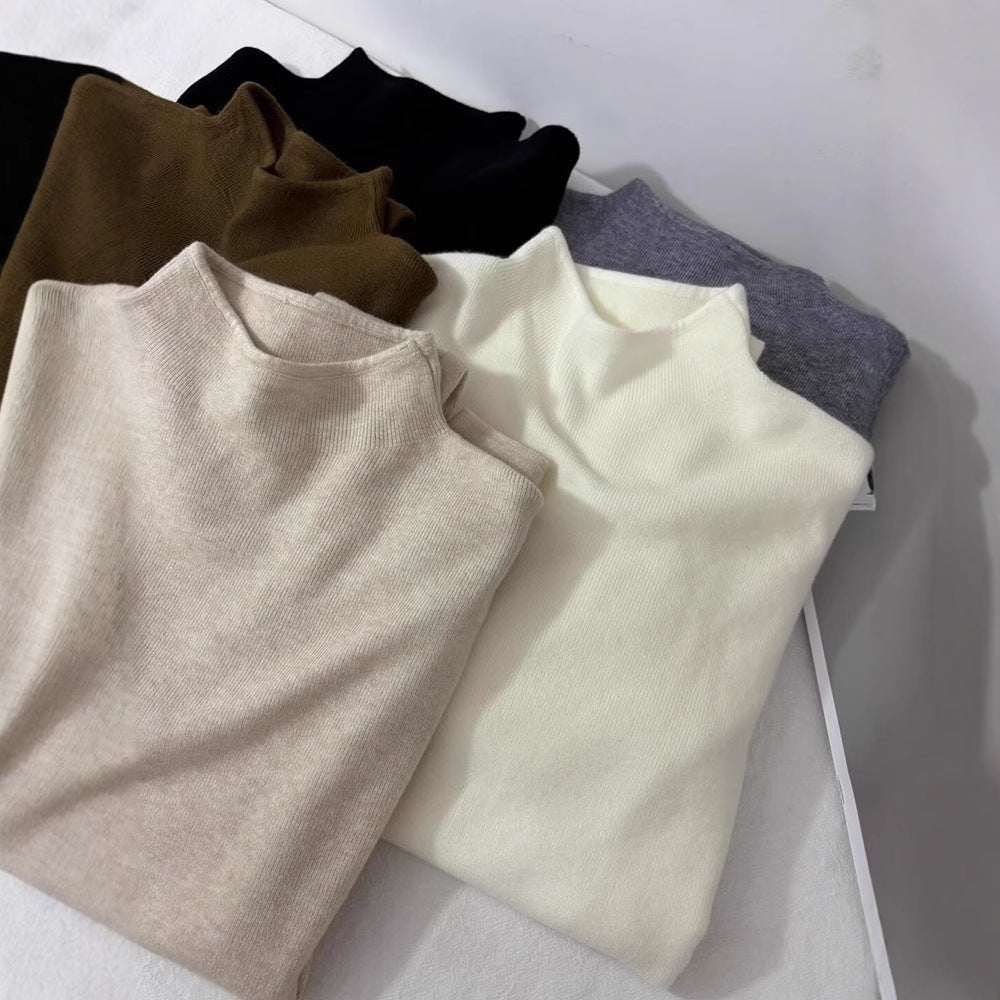 Soft and Cozy Half Turtleneck Knitted Sweater for Women, Autumn and Winter Versatile Top, Korean Style Slimming Solid Color Inner Layer, Mid-Neck Sweater, Base Shirt