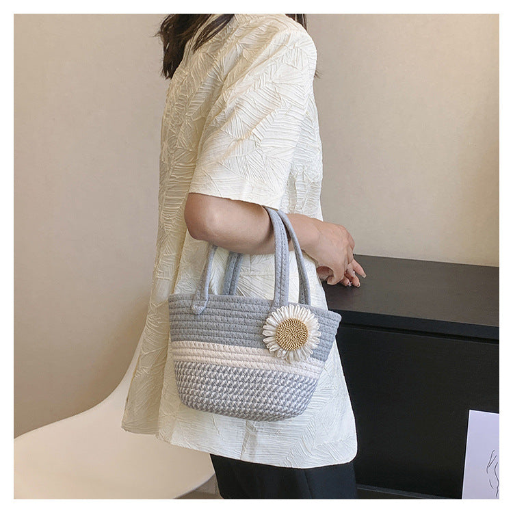 Hand-Woven Bag Women2025New Ethnic Style Straw Bag Forest Style Beach Large Capacity Basket Bag