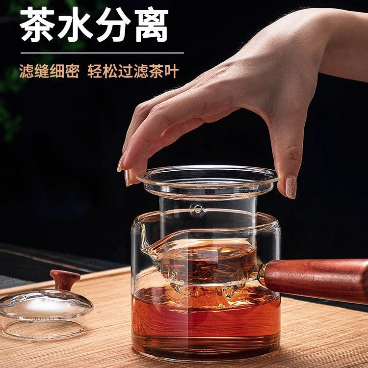 High Temperature Resistant Glass Filter Teapot Health Pot Side Wooden Handle Anti-scalding Teapot Tea Maker Flower Teapot Tea Set