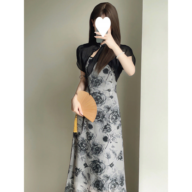 Yuelonggauze2025New Chinese Style National Style Dress Cool Zen Set Ancient Style Wabi-Sabi Dress Tea Dress Cheongsam Dress