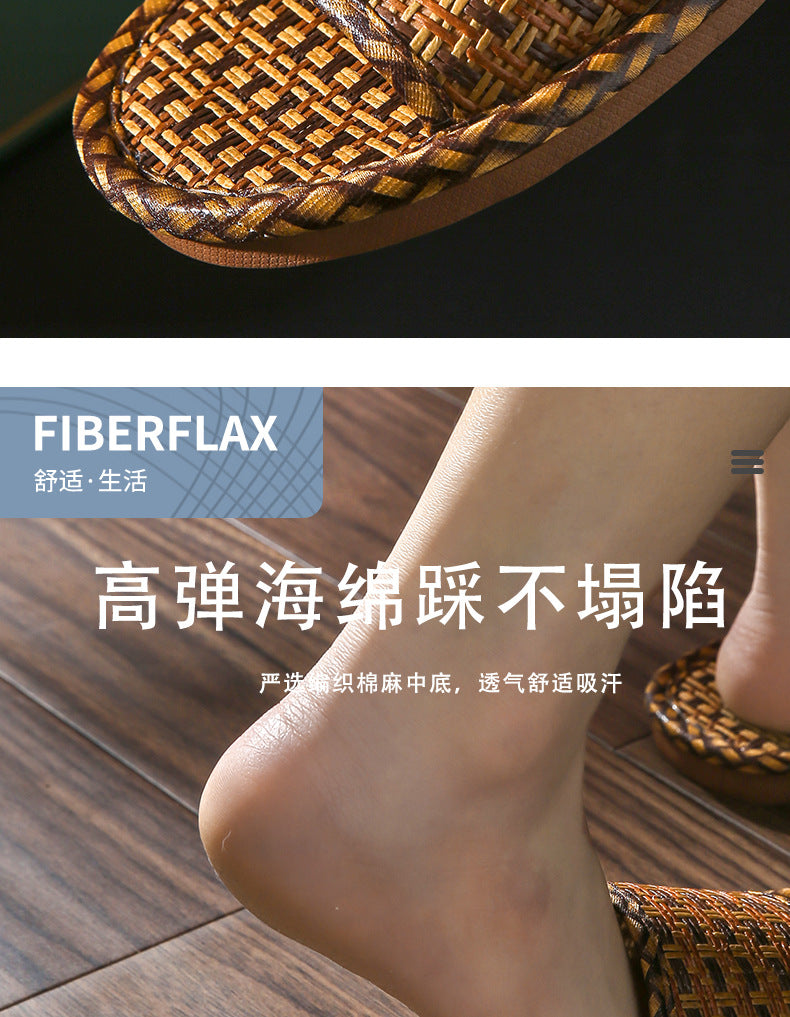 Home Rattan Grass Slippers for Women, Non-Slip Indoor Couple Slippers for Men and Women, Spring and Summer Bamboo Woven Sandals