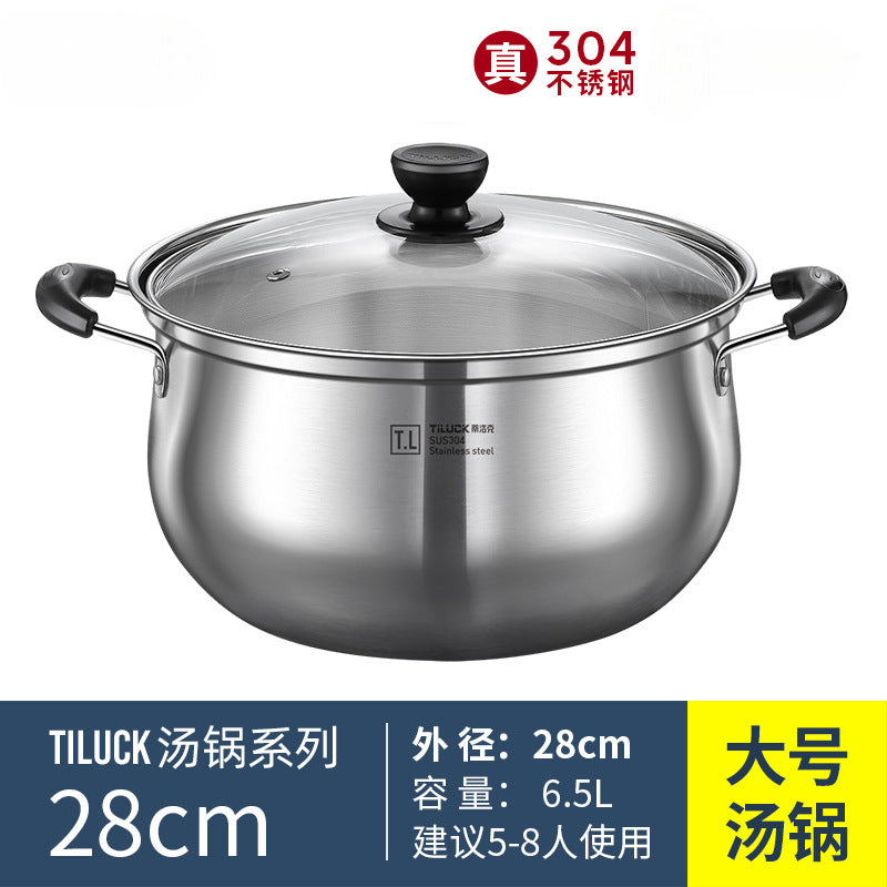 304Stainless Steel Soup Pot for Home Use, Non-Coated Instant Noodle Pot, Double Ear Small Pot, Steamer, Special for Gas and Induction Cookers