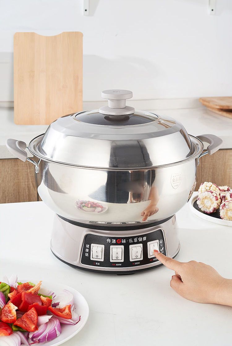 Electric Heating Pot Multi-Functional Household304Thickened Multi-Use Pot Electric Frying Pan Rice Cooker Plug-in Integrated Electric Cooking Pot for Dormitory
