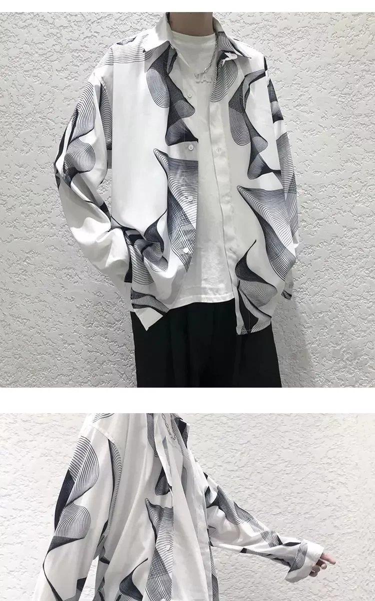 Autumn Hong Kong Style Cool Long Sleeve Shirt for Men Dark Style Design Top Youth Casual Loose Shirt