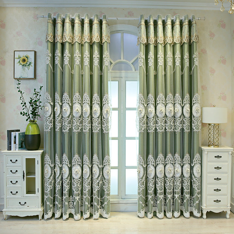 European Style High-End Simple Modern Fabric Sheer Integrated Blackout Double Layer Embossed Embroidered Curtains for Living Room Bedroom Balcony