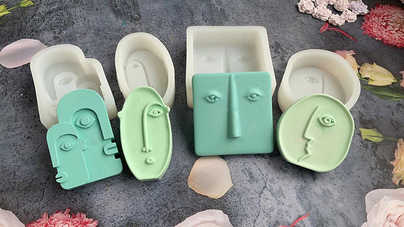 Artistic Abstract Human Face Scented Candle Silicone Mold DIY Moon Sun Face Portrait Plaster Handmade Soap Candle Mold