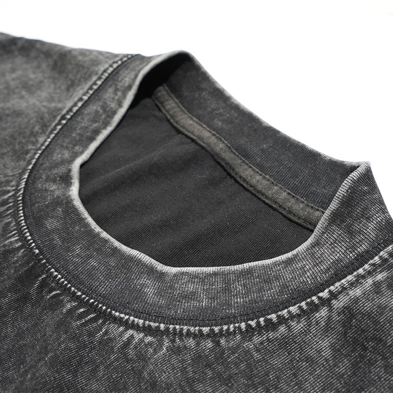 230g Vintage Snowflake Washed T Shirt European and American Cross-Border Pure Cotton t Loose Fit Base Layer Round Neck Pullover Heavyweight t Men's T-shirt