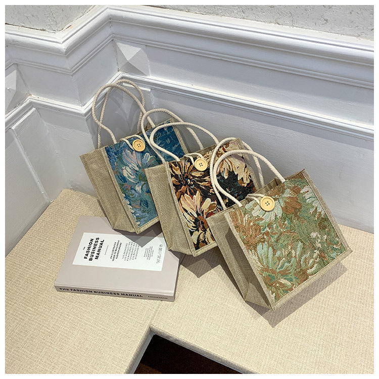 Student Korean Style Handbag Women Fashion Linen Lunch Bag New Japanese Style ins Canvas Tote Lunch Box Bag