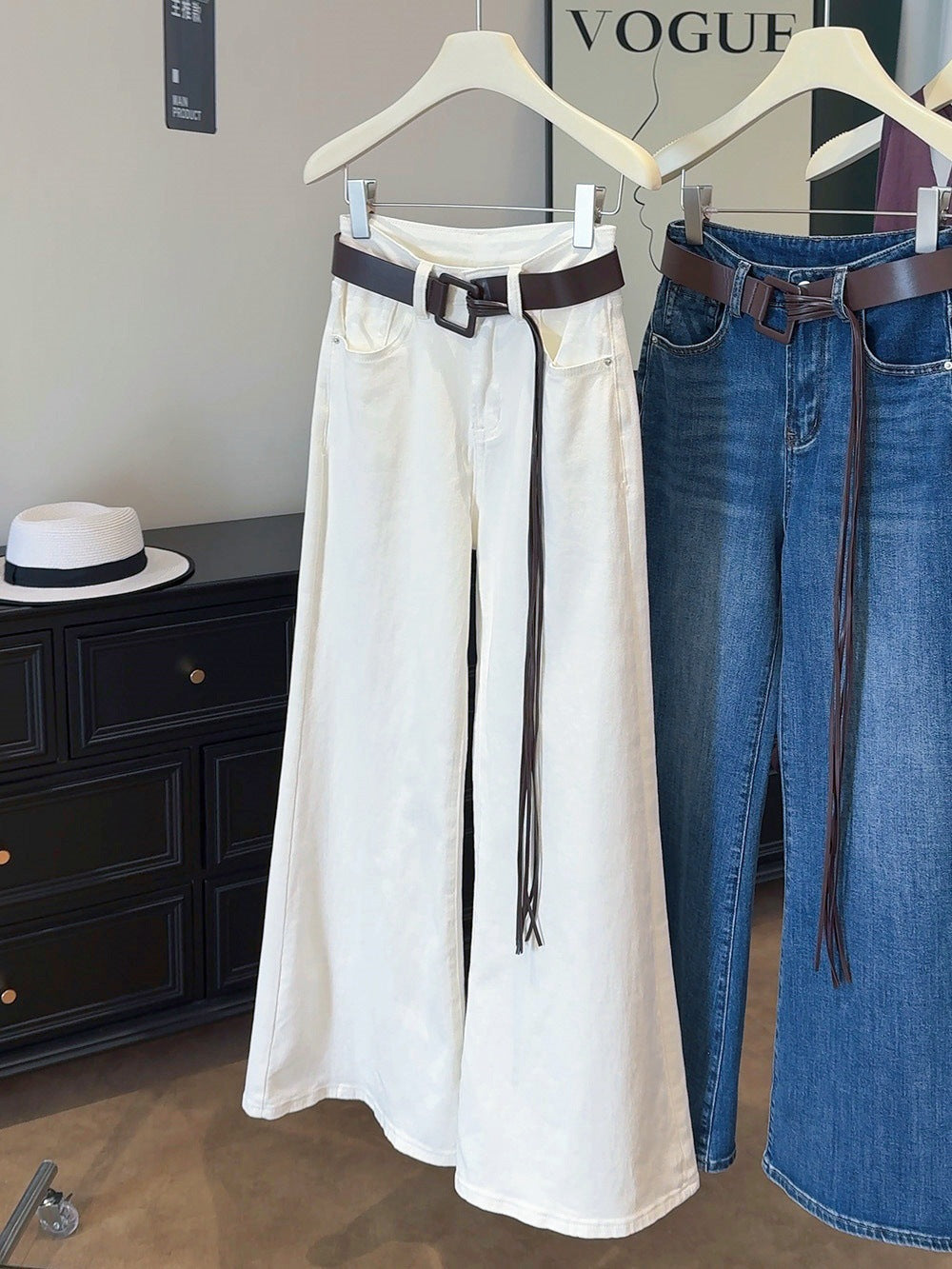 Quality Denim Wide-Leg Pants for Women2025New Autumn Casual High-Waisted Loose Flared Slimming Straight Pants