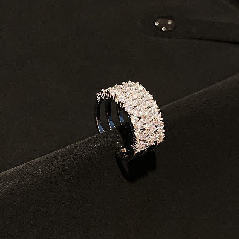 White gold Full Diamond Wide Band Row Diamond Bracelet Ring Narrow Band Simple Fashion Versatile Evening Party party Bracelet