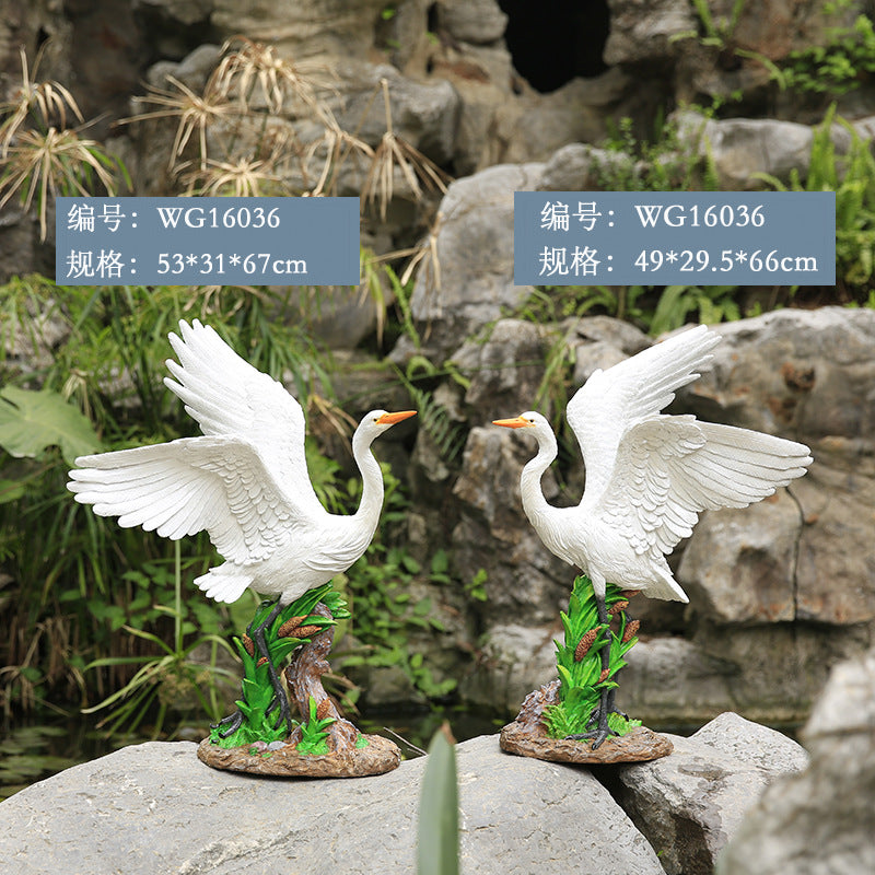 Outdoor Garden Imitation White Egret Fiberglass Ornament Home Courtyard Pool Rockery Resin Sculpture Floor Decoration