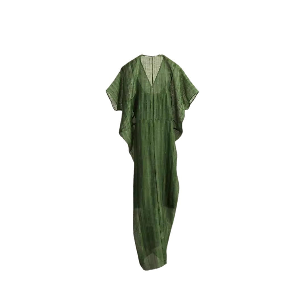 Spot Goods Gracefully Entering_Tencel Linen Blend Three-Dimensional Ribbed Texture Cocoon Design Dress2024Skirt