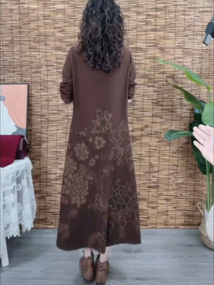High-End Boutique New Autumn Winter Fashion Elegant Middle-Aged Women's Long Dress Slimming Dress with Scarf