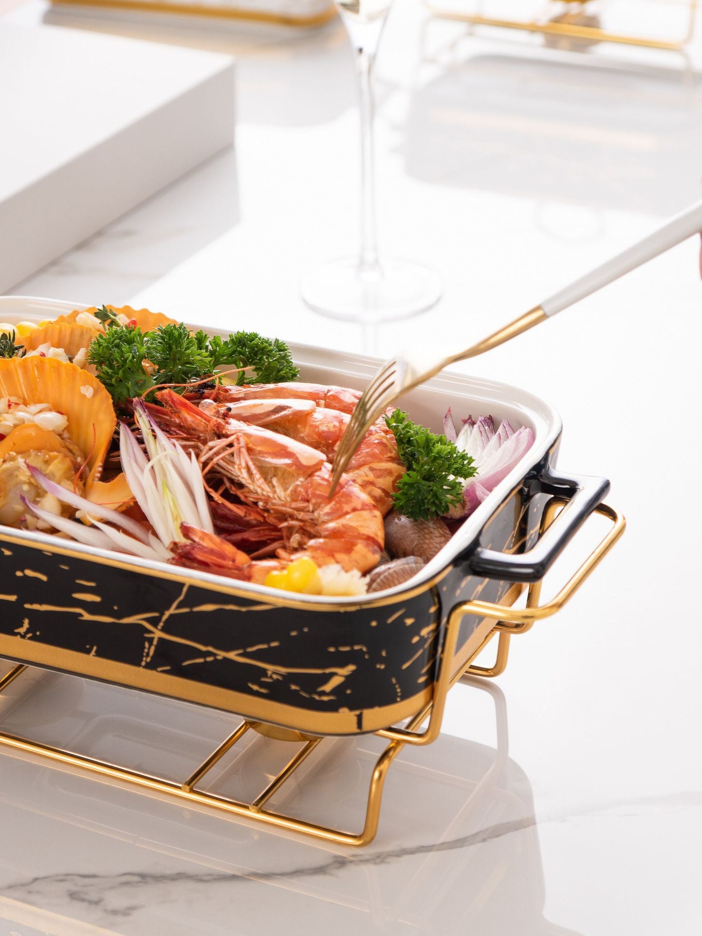 Nordic Rectangular Double Ear Ceramic Pot Baking Pan Luxury Hotel Tableware Candle Heating Creative Household Dry Pot Soup Pot