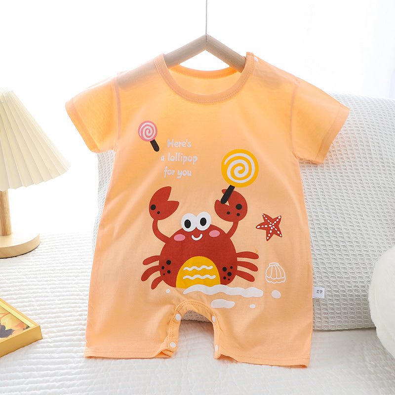 Summer New Infant Crawling Suit Pure Cotton Korean Version Thin Boys' Short Sleeve Girls' One-Piece Romper