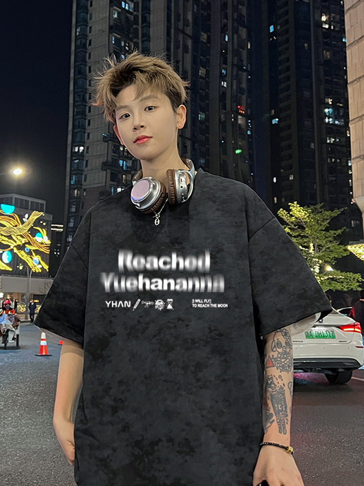 Tie-dye Short Sleeve Men's Style t American Style Summer T-Shirt2025New Cotton Youth High Street Trendy Cool Style