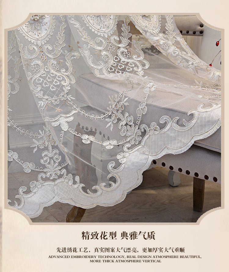 European Style High-End Simple Modern Fabric Sheer Integrated Blackout Double Layer Embossed Embroidered Curtains for Living Room Bedroom Balcony
