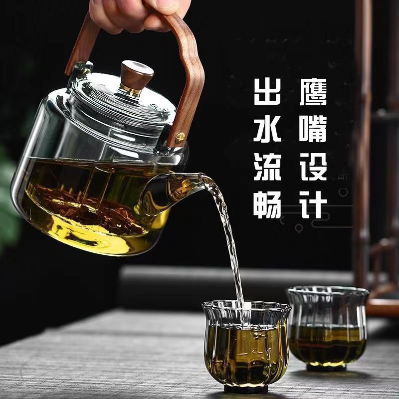 Transparent Black Handle Teapot for Tea Brewing, Glass Kettle for Boiling Water, Tea Brewing Pot for Electric Ceramic Stove, Charcoal Stove Tea Brewing Pot