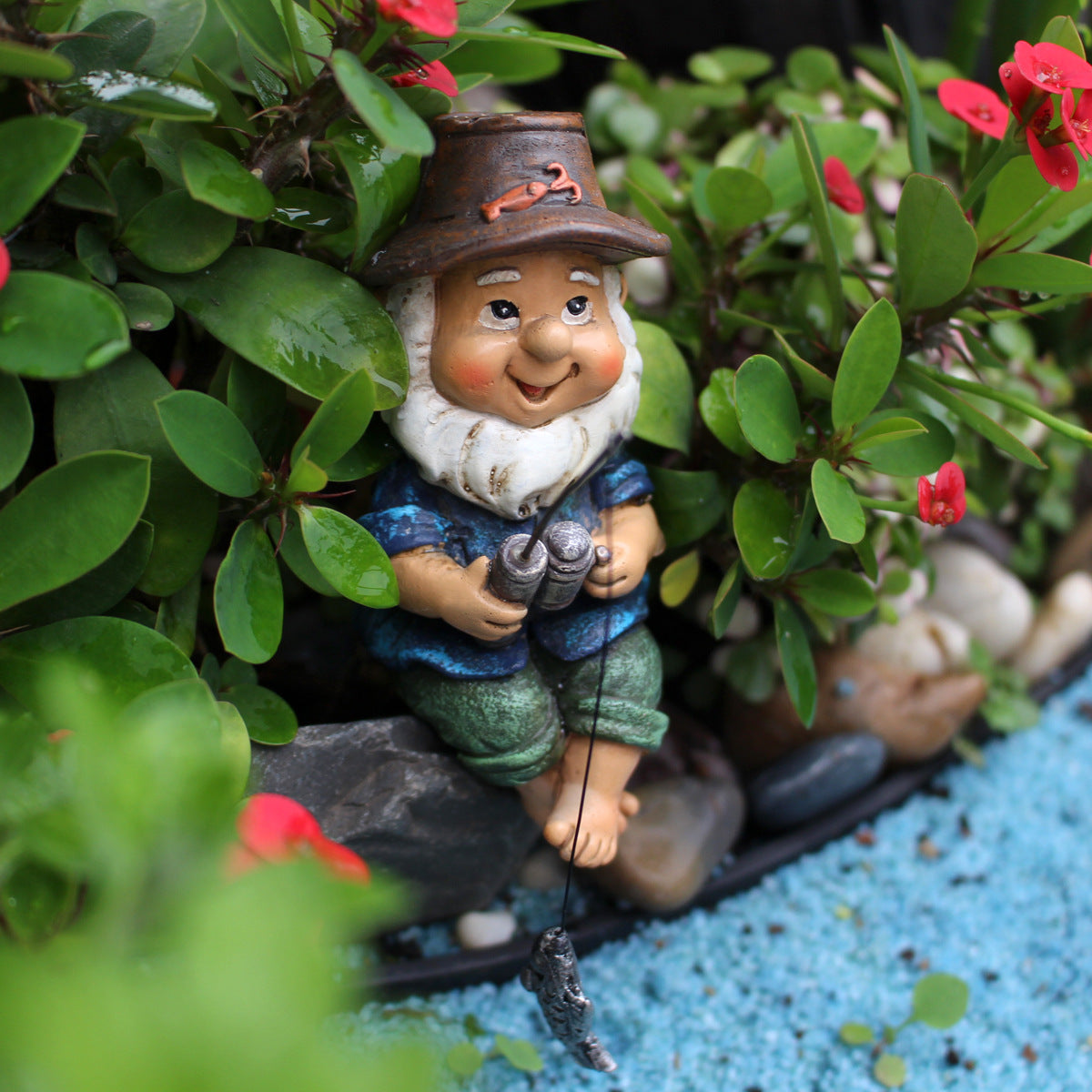 Cross-Border Resin Fishing Dwarf Figurine Garden Rockery Pond Landscape Decoration Accessories Creative Outdoor Courtyard Decor