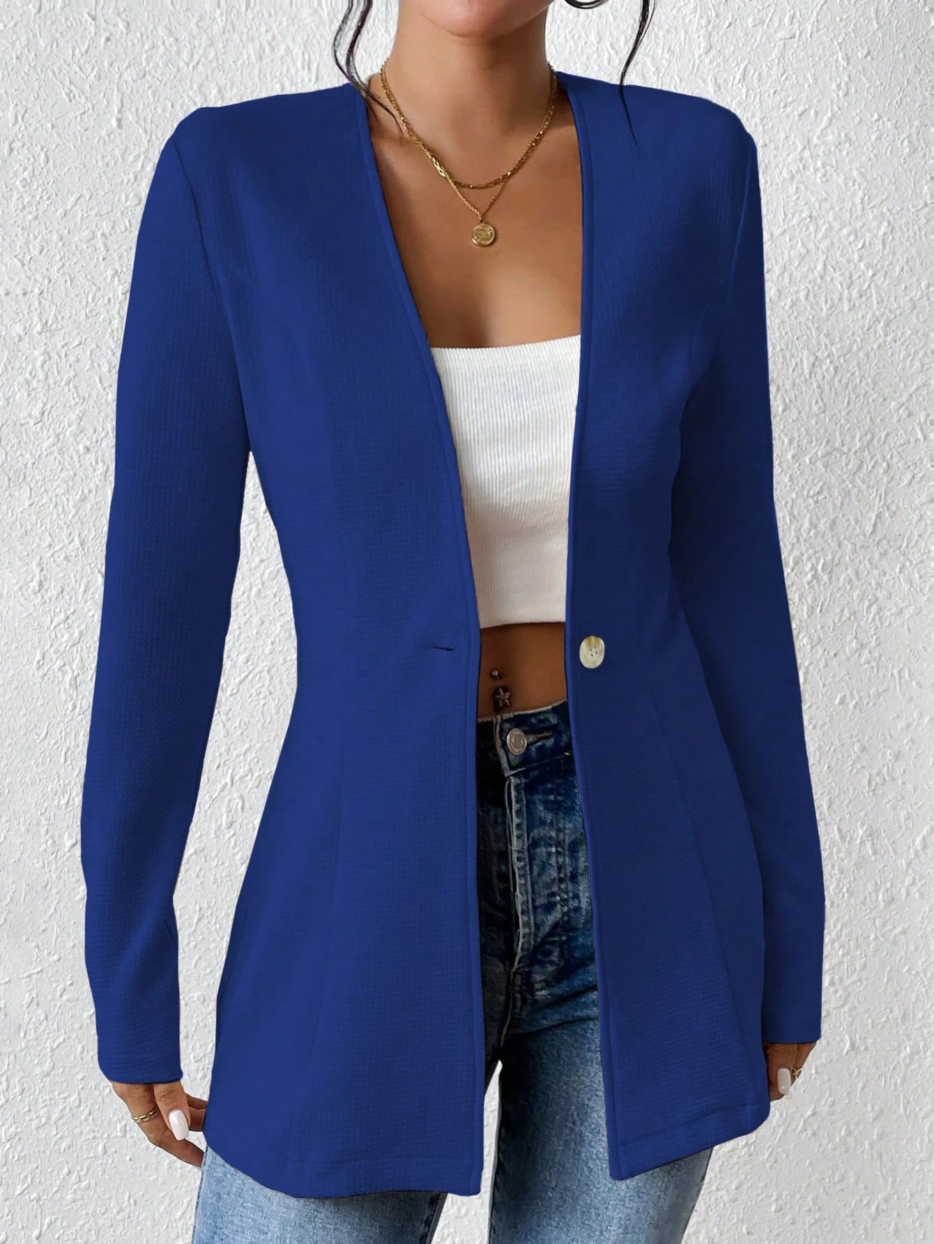 2025New Korean Fashion Style from Amazon Europe and America V Single Button Solid Color Long Sleeve Blazer