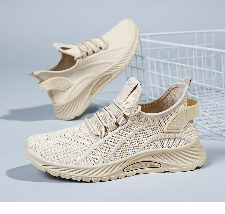 White Flyknit Soft Sole Running Shoes for Women, Summer New Versatile Lightweight Sneakers, Breathable Casual Sports Shoes