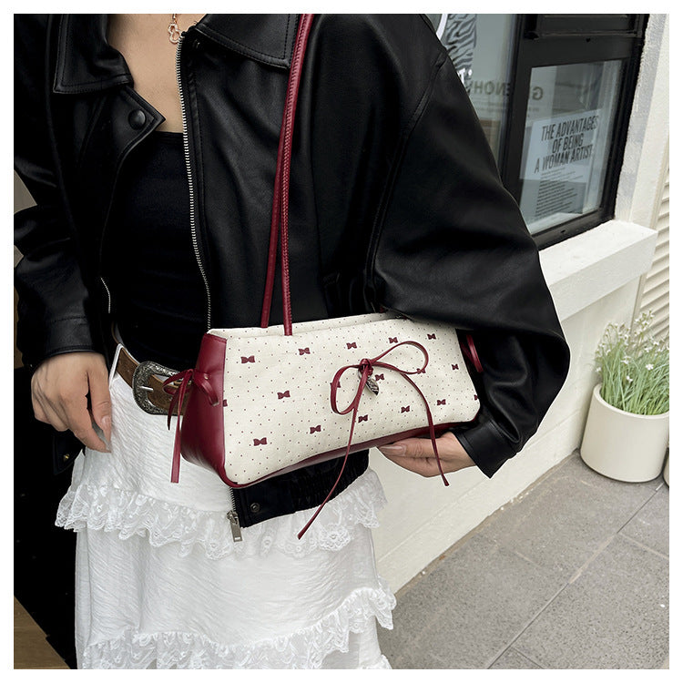 Korean Style High-Value Bowknot Bag for Women2025Summer New Single Shoulder Underarm Bag Fashion Polka Dot Handheld Small Bag for Women