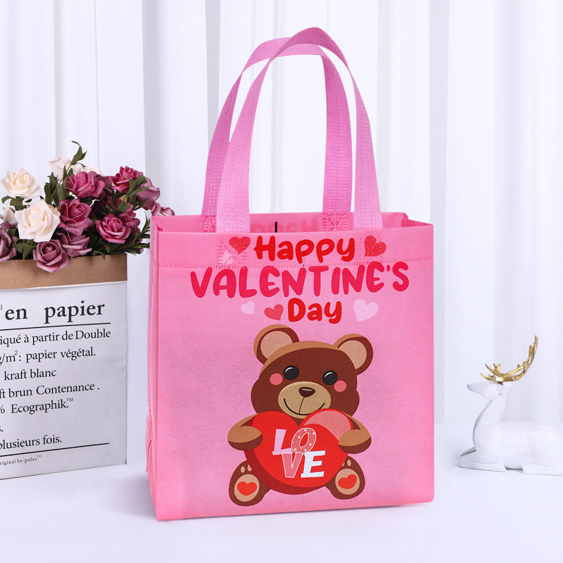 Valentine's Day Gift Bag Advertising Shopping Bag Laminated Waterproof Handbag Color Printing LOGO Versatile Wholesale Non-Woven Bags