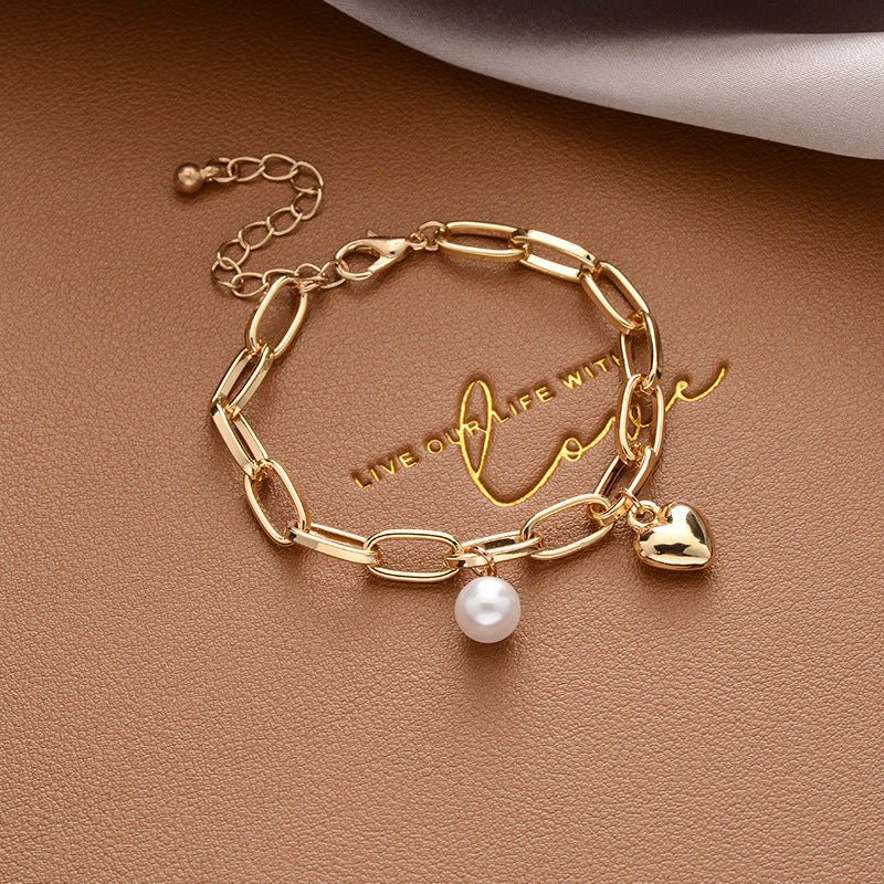 Korean Versatile Pearl Bracelet for Women ins Niche Style High-End Titanium Steel Bracelet Couple Bracelets Wholesale