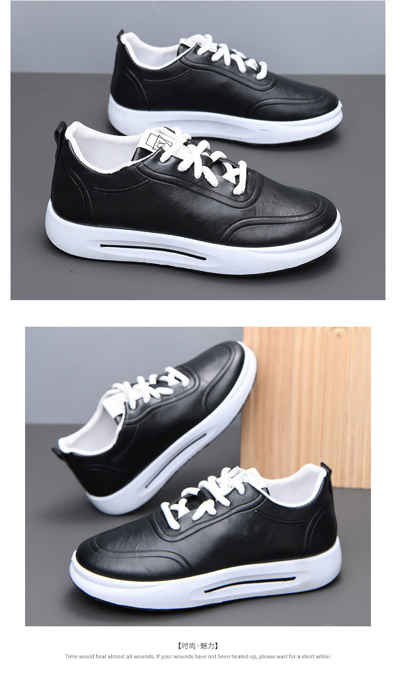 Men's Lace-up PU Waterproof Casual Leather Shoes Solid Color Shallow Mouth Soft Sole Soft Surface Low-top Men's Single Shoes Business Shoes