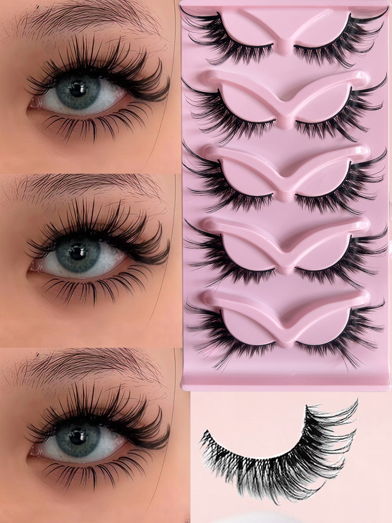 Cross-border shipping European and American style5Pair of Fox Series Slanted False Eyelashes Natural Style One-Piece Black Stem Cat Eye False Eyelashes