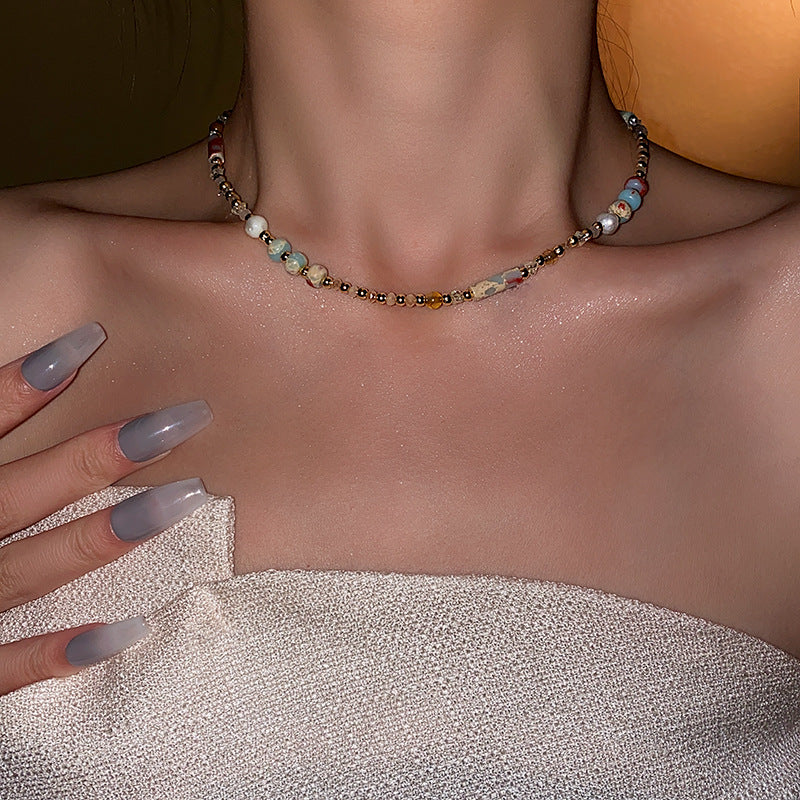 Baroque Freshwater Pearl Necklace Simple Elegant Colorful Beaded Collarbone Chain Niche Light Luxury High-End Sense Necklace for Women
