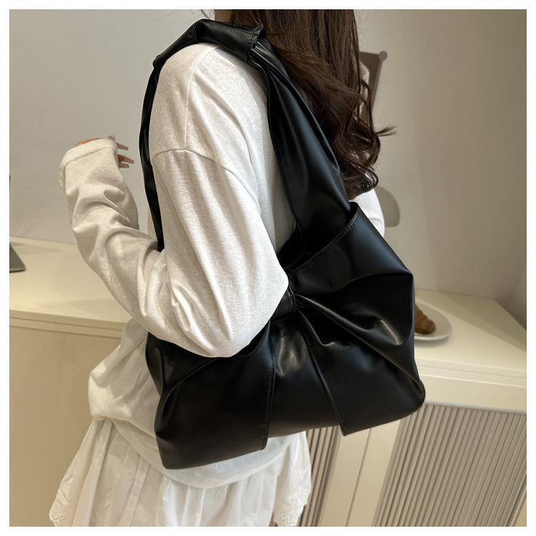 Korean Style Casual Underarm Women's Bag2025New Simple Bowknot Design Tote Bag Simple Handheld Shoulder Bag