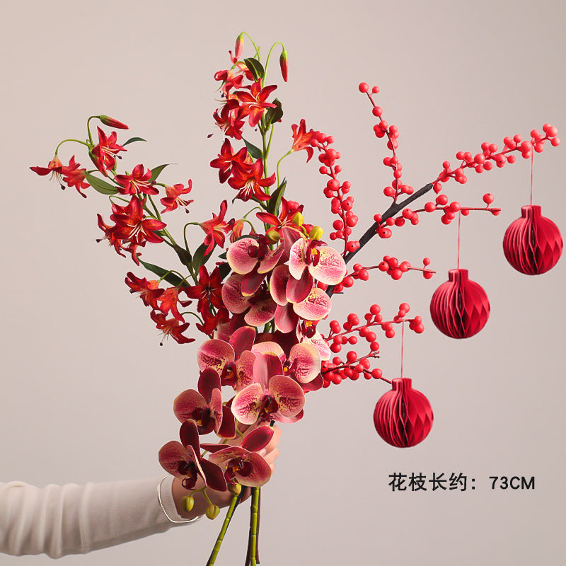 Wholesale Housewarming Gift Winter Green Red Fruit Artificial Flower Bouquet Decoration Ornament New Home Move-in Joy One Piece Dropshipping