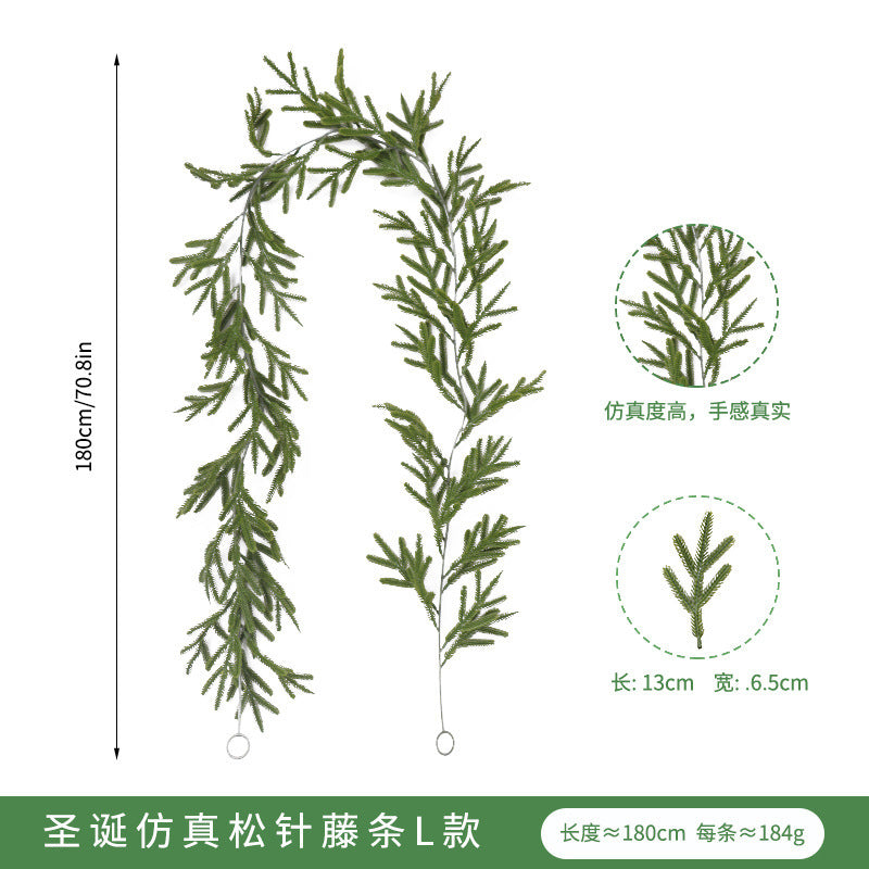 Artificial Pine and Cypress Wreath PE Encrypted Christmas Vine Artificial Christmas Tree Vine Leaves Pine Needles Door Hanging Christmas Decorations