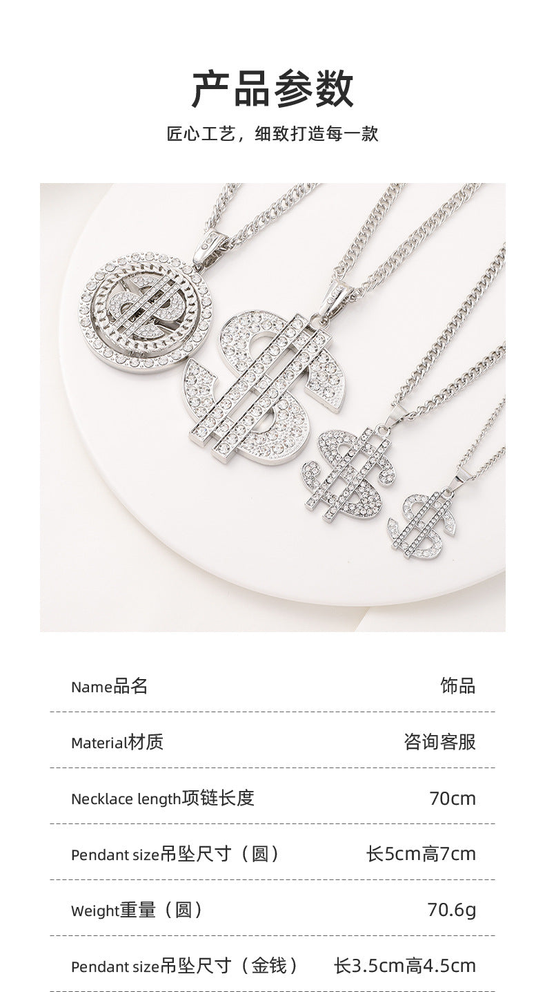 Factory Direct Supply Exquisite Fashion Necklace Imitation Dollar Sign Diamond-Encrusted Jewelry Pendant In Stock Wholesale Luxury