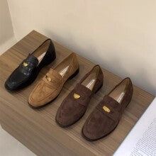 Soft Leather Version~Lancui Thick-Soled Chunky Heel Loafers for Women, Retro Style, Height-Increasing Slip-On Simple Leather Shoes for Petite Women