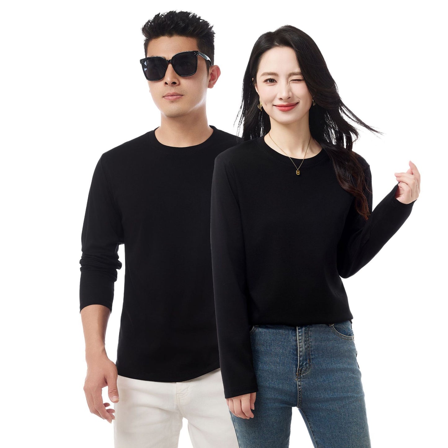 Pure Cotton Liquid Ammonia Triple Protection Long Sleeve t Men's T-shirt2025Autumn Unisex Crew Neck Pullover Solid Color Basic T-Shirt